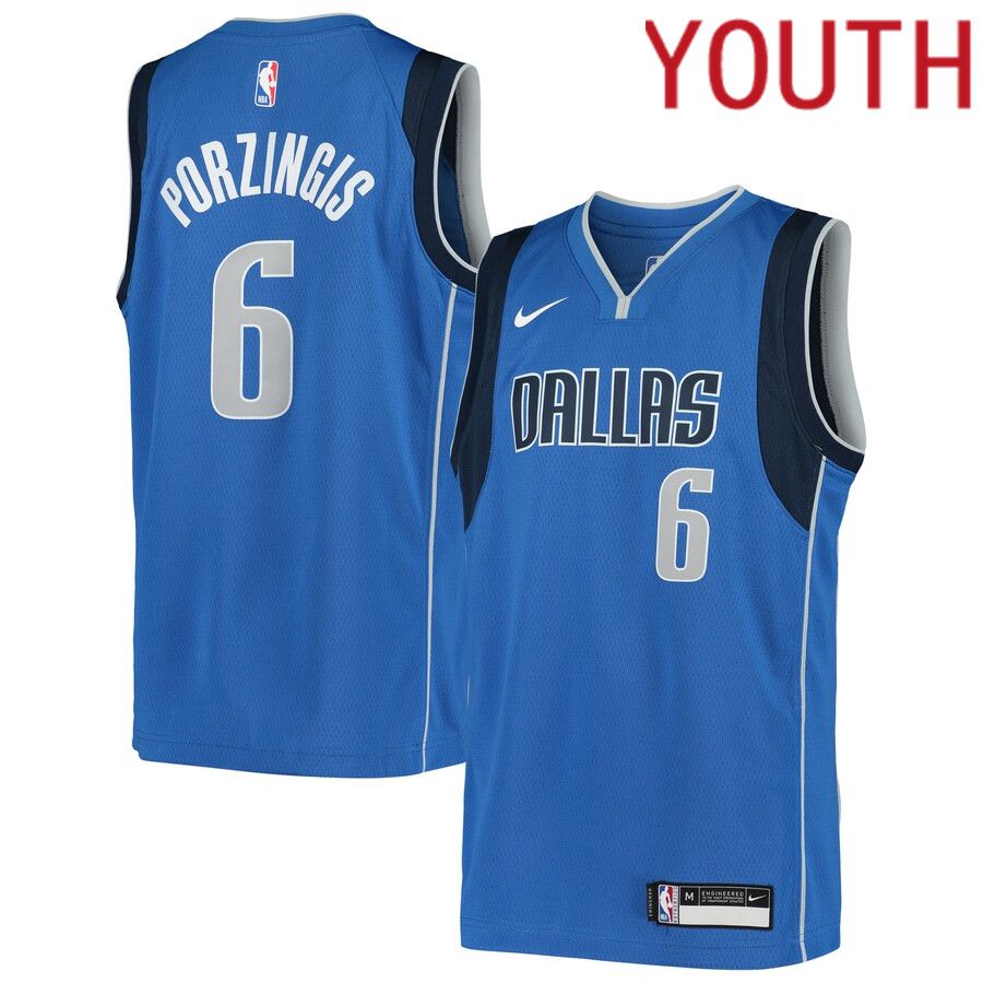 Youth Dallas Mavericks 6 Kristaps Porzingis Nike Blue Swingman NBA Jersey